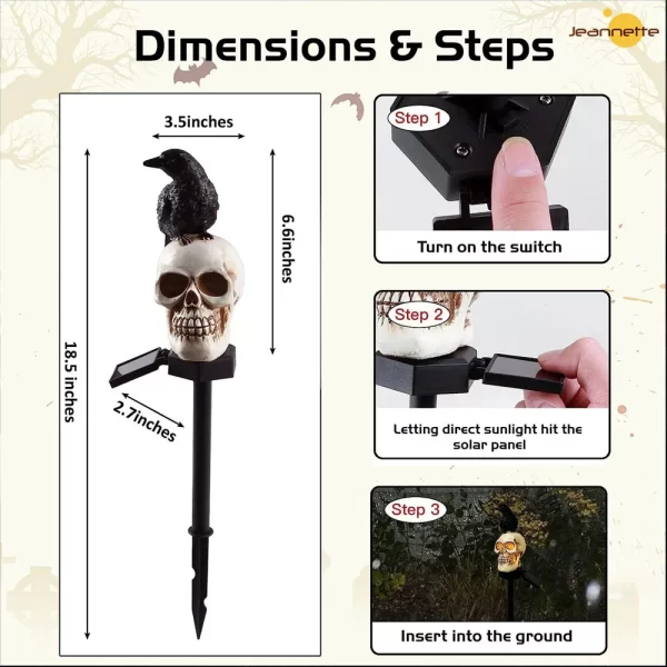 Halloween Crow Skull Outdoor Solar Light - Image 3