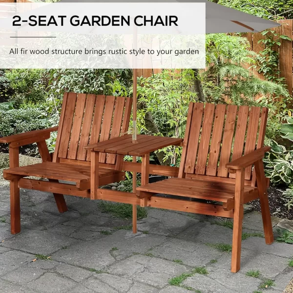 Patio Bench, With Middle Table And Umbrella Hole, Wooden Outdoor Bench - Image 4