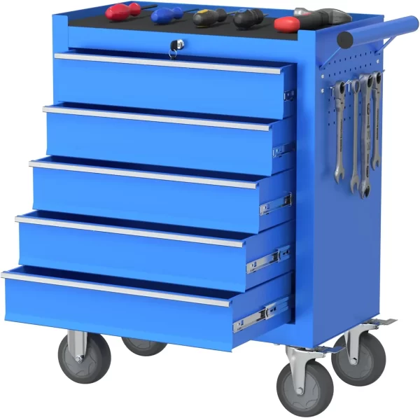 5 Drawers Tool Chest with Wheels, Metal Rolling Tool Box with Drawers, Large Capacity Tool Storage Cabinet with Keyed Locking, - Image 8