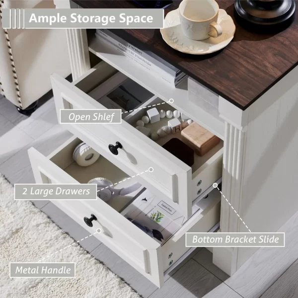 26"*23.6" large pastoral wooden side table with charging station, dresser - Image 3