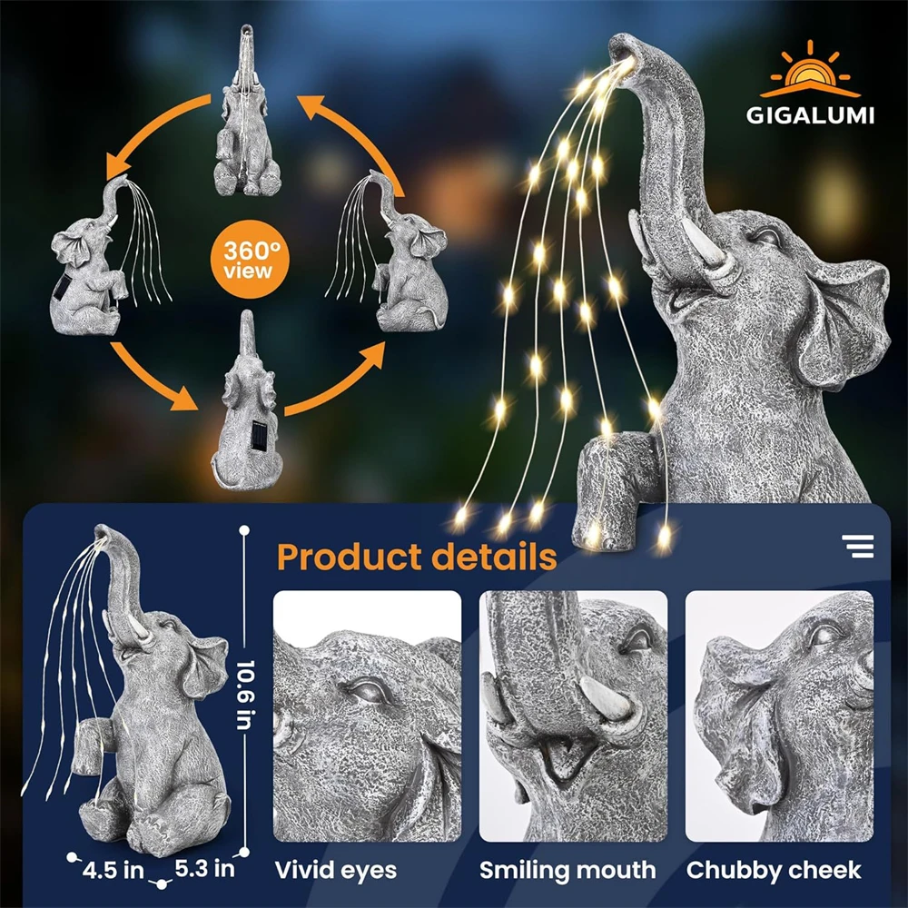 Solar Elephant Statues String Lights - Image 4