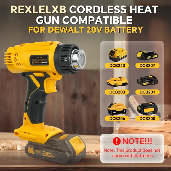 400W 550℃ Cordless Heat Gun for Dewalt 20V Battery with LCD Digital Display Hot Air Gun  no battery - Image 7