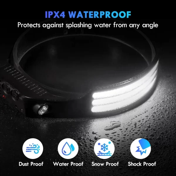 COB LED Headlamp Induction Head Lamp Built-in Battery USB Rechargeable - Image 2