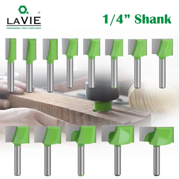 LAVIE 1/4 Shank Cleaning Bottom Bit Straight Router Bit Set