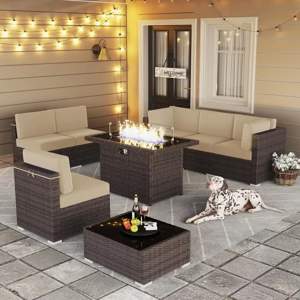 8 Piece Patio Furniture Set with 44" Propane Gas Fire Pit Table - Image 8