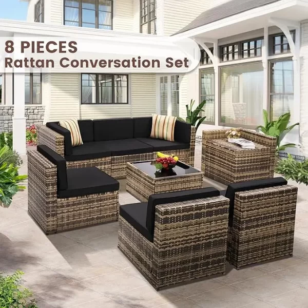 8 Pieces Outdoor Wicker Rattan Patio Furniture Sectional Set - Image 4