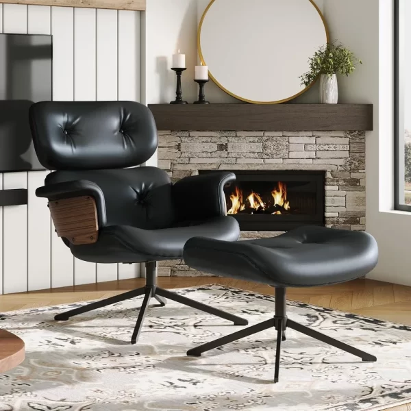 Chaise Lounge Chair with Ottoman, Mid Century Modern Living Room Chairs, Comfy Leather Chair - Image 2