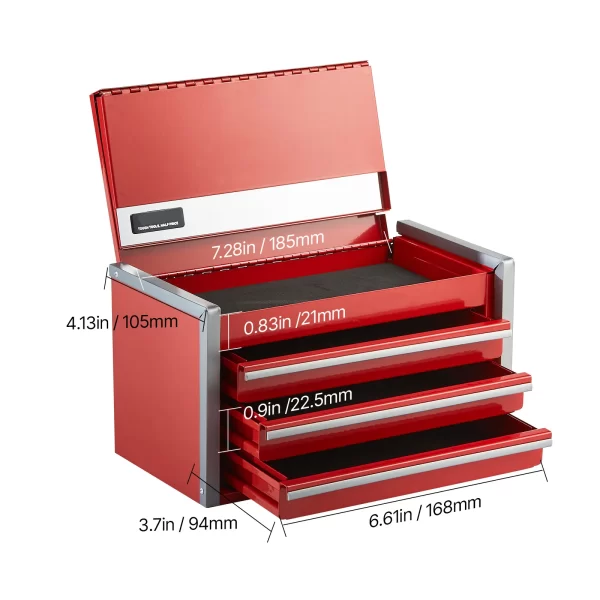 VEVOR 8.6in 3 Drawers Metal Tool Box Portable Tools Chest - Image 7