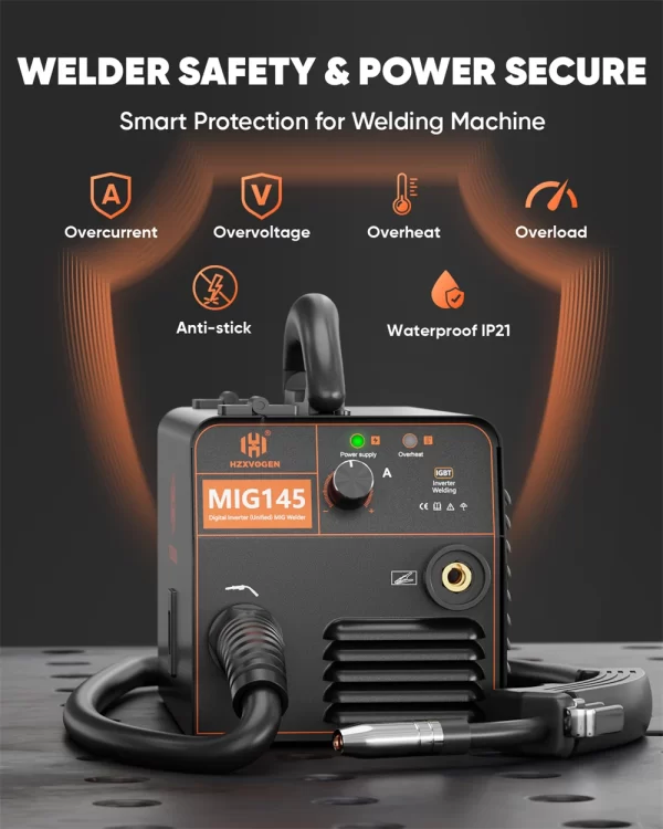 HZXVOGEN 145A Non-Gas Semi-automatic Welding Machine W/ Flux Core Wire MIG Welder Tool - Image 22