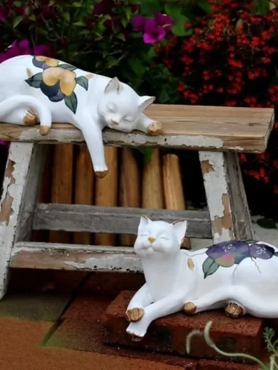 Sleeping Cat Garden Statues Outdoor,Cat Figurine Memorial Statue