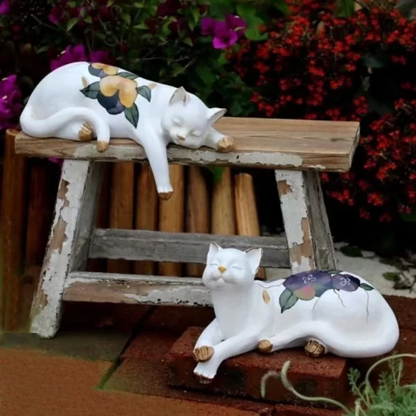 Sleeping Cat Garden Statues Outdoor,Cat Figurine Memorial Statue