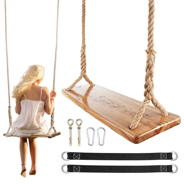 Wooden Tree Swing 500lbs Load Capacity Wooden Swing For Kids Adults Adjustable Height Waterproof - Image 2