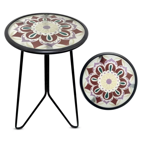 12" Metal Glass UV Printed Table for Home Indoor Decorative Coffee Table Outdoor - Image 8