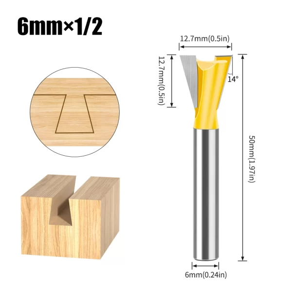 1Pcs 6mm 12mm Shank Dovetail Joint Router Bits Set Dovetail Joint Router Bits Set - Image 13