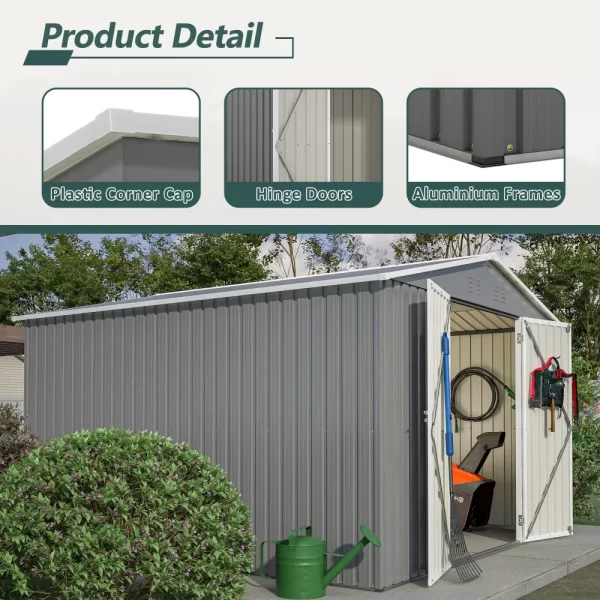 10 x 10 FT Outdoor Storage Shed, Large Metal Tool Sheds with Updated Frame Structure and Lockable Doors, Garden Shed, Grey - Image 2