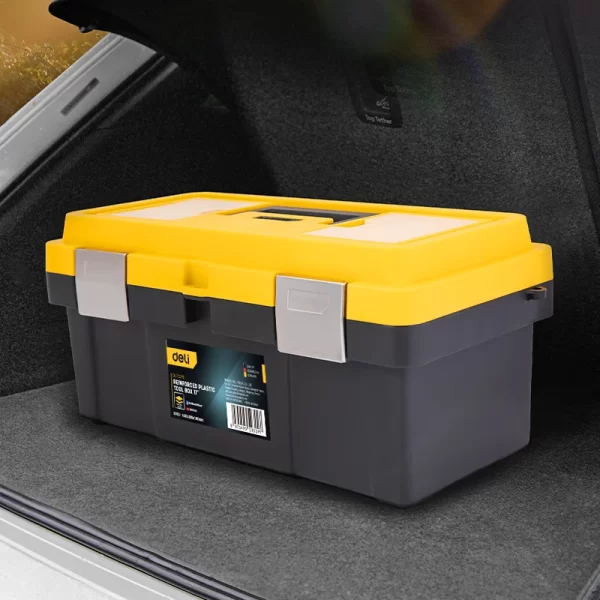 Deli 17in Plastic Tool Box, Storage Organizer with Secure Latch - Image 3