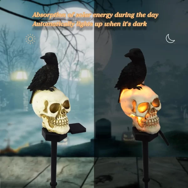 Halloween Crow Skull Outdoor Solar Light - Image 11
