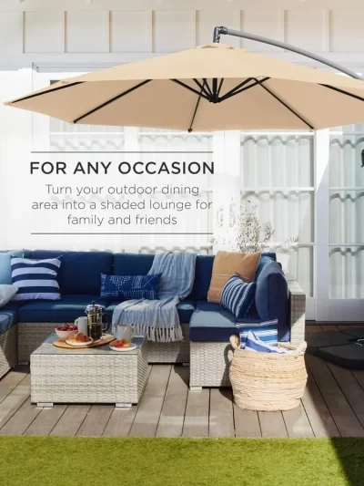 10ft Offset Hanging Market Patio Umbrella w/Easy Tilt Adjustment, Polyester Shade