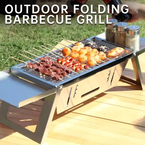 Outdoor Folding Barbecue Grill, 304 Stainless Steel Portable Folding Charcoal Oven