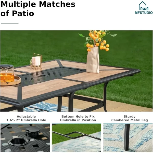 Outdoor Patio Dining Table for 6, Rectangular Patio Furniture Table - Image 6