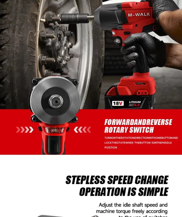 M-WALK Electric Impact Wrench 1300N. Power Wrench For 18V Milwaukee Battery Pin - Image 13