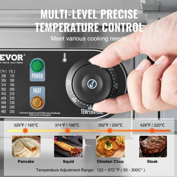 VEVOR 26/30 inch Commercial Electric Countertop Griddle Flat Top Griddle 2800W 122℉-572 ℉ - Image 4