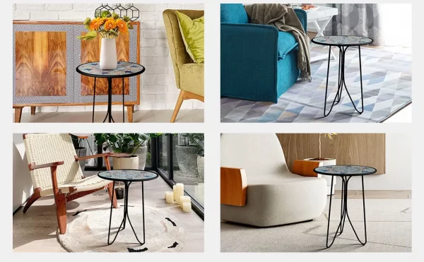 12" Metal Glass UV Printed Table for Home Indoor Decorative Coffee Table Outdoor - Image 14