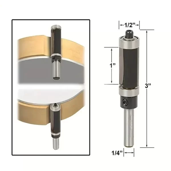 1pc Woodworking Power Tools 1/4'' Shank Top & Bottom Bearing Flush Trim Router Bit - Image 4