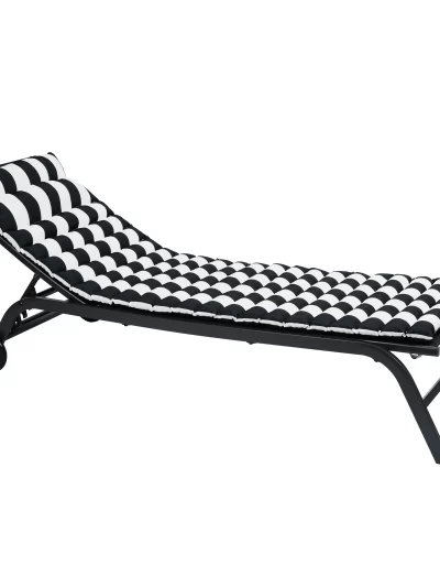 2PCS Set Outdoor Lounge Chair Chaise Lounge Cushion-BLACK-WHITE