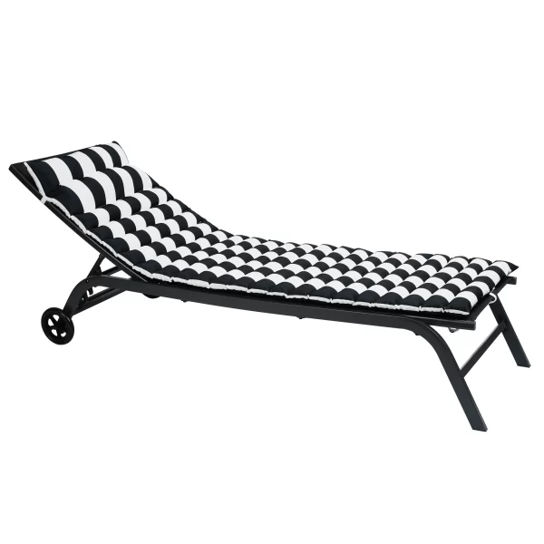 2PCS Set Outdoor Lounge Chair Chaise Lounge Cushion-BLACK-WHITE