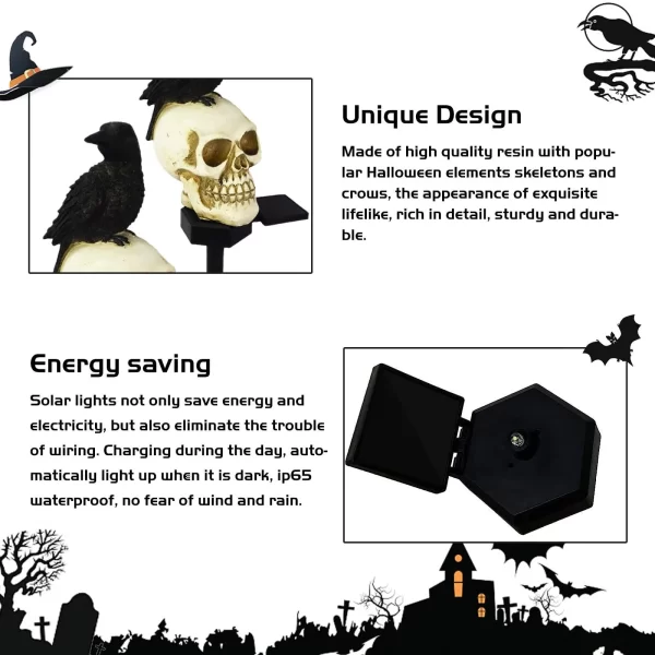 Halloween Crow Skull Outdoor Solar Light - Image 13