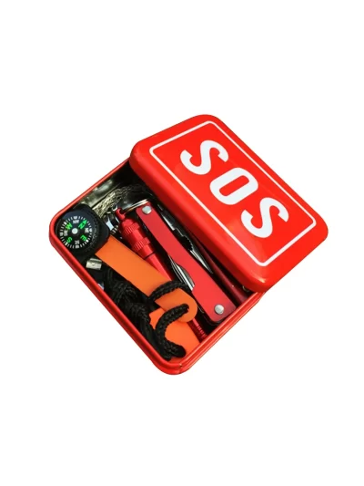 Survival Case Emergency Safety Kit Wire Saw Folding Compass Flashlight Fire Starter Pliers