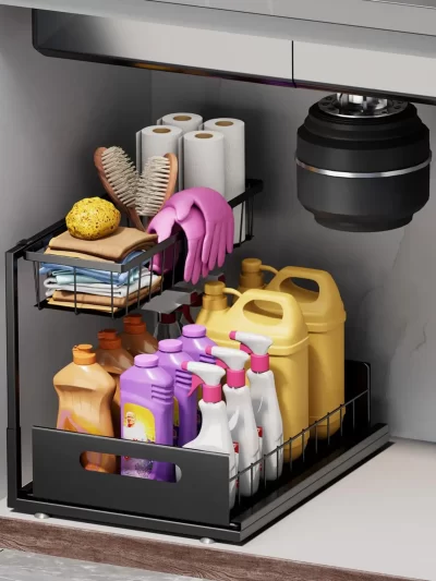 Under Sink Organizers and Storage 2 Tier Slide Out Kitchen Cabinet Organizer Sturdy Metal Bathroom Storage