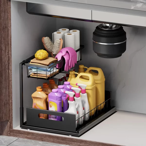 Under Sink Organizers and Storage 2 Tier Slide Out Kitchen Cabinet Organizer Sturdy Metal Bathroom Storage