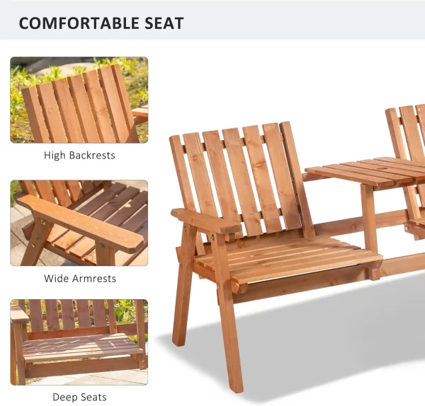 Patio Bench, With Middle Table And Umbrella Hole, Wooden Outdoor Bench - Image 5