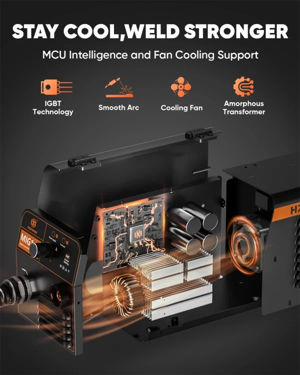 HZXVOGEN 145A Non-Gas Semi-automatic Welding Machine W/ Flux Core Wire MIG Welder Tool - Image 21