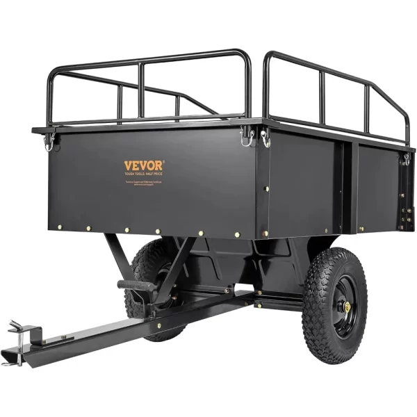 Heavy Duty ATV Trailer Steel Dump Cart, 750-Pound 15 Cubic Feet