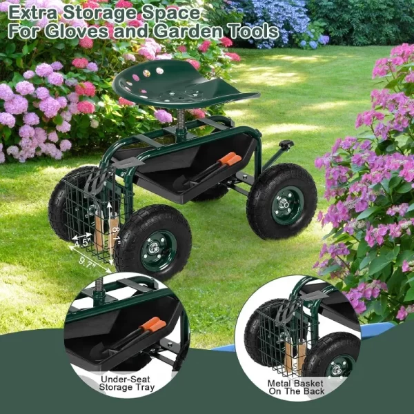 Rolling Work Seat with Adjustable 360 Degree Swivel Seat - Image 5