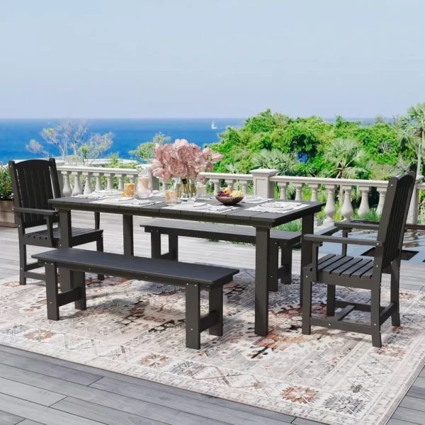 5-Piece HDPE Outdoor Dining Set with 2 Chairs and 2 Benches - Image 5