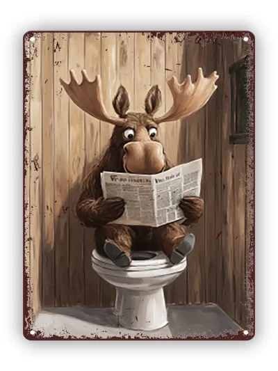 Rustic Moose Metal Sign - 8"x12" Vintage Tin Wall Art for Kitchen, Bathroom & Pub Decor