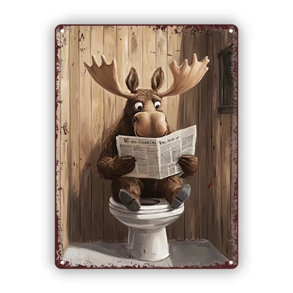 Rustic Moose Metal Sign - 8"x12" Vintage Tin Wall Art for Kitchen, Bathroom & Pub Decor
