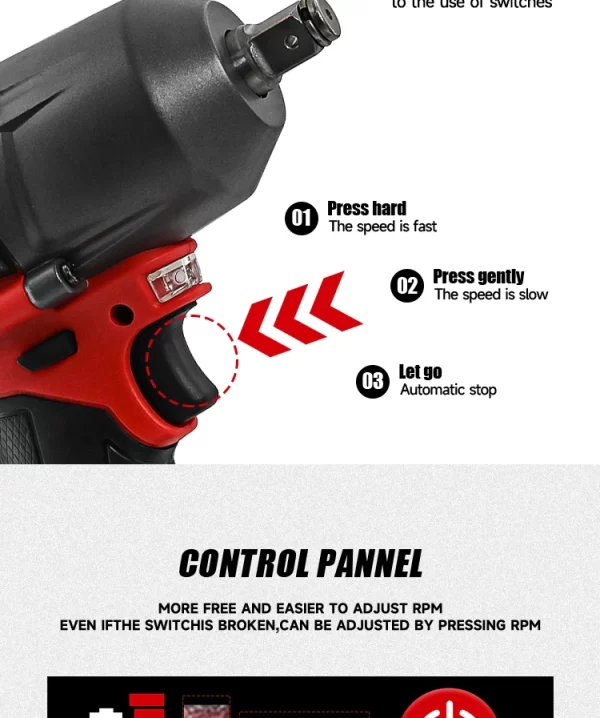 M-WALK Electric Impact Wrench 1300N. Power Wrench For 18V Milwaukee Battery Pin - Image 14