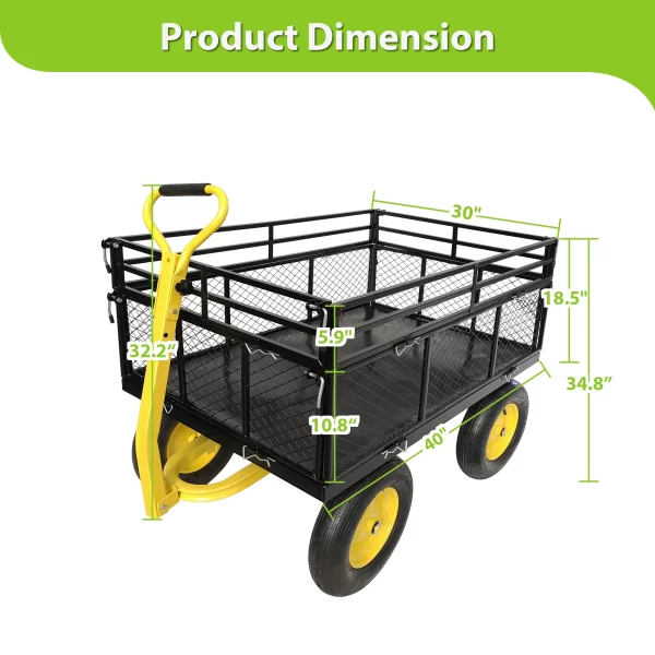 LZBEITEM Steel Garden Cart, Heavy Duty 1400 lbs Capacity, with Removable Mesh Sides - Image 2