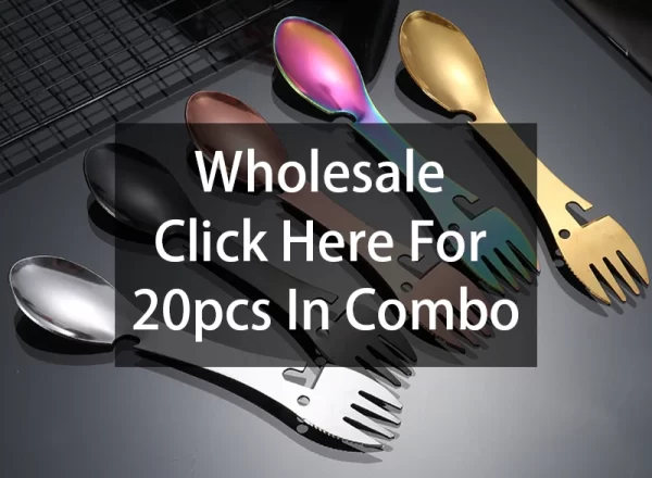 Outdoor Survival Tools 5 in 1 Camping Multi-functional EDC Kit Practical Fork Knife Spoon Bottle/Can Opener - Image 10