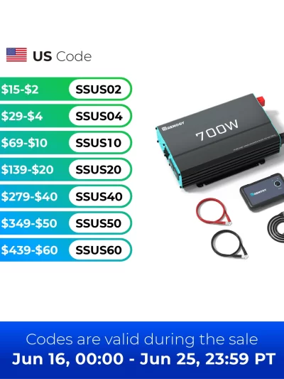 Renogy 700W Pure Sine Wave Inverter 12V DC to 120V AC Converter