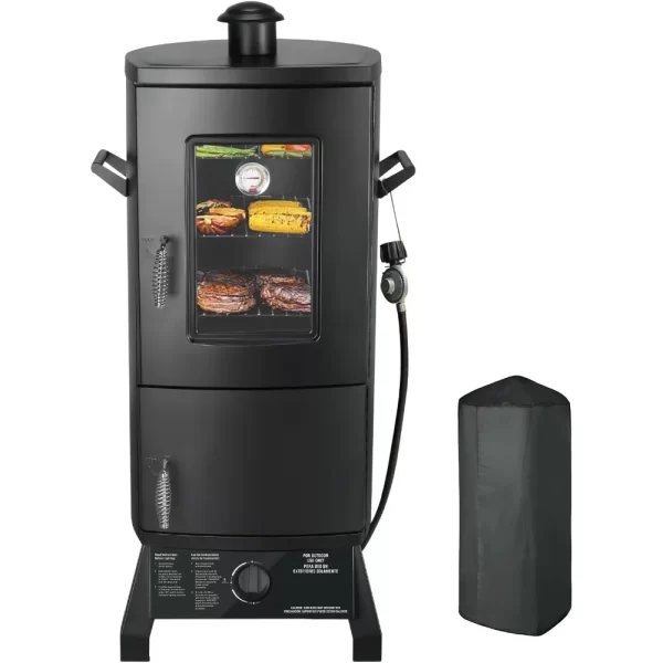 Smoker with Cover, Vertical Smoker Grill with Temperature Control - Image 2