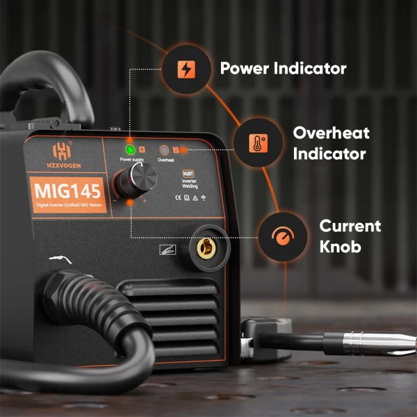 HZXVOGEN 145A Non-Gas Semi-automatic Welding Machine W/ Flux Core Wire MIG Welder Tool - Image 3