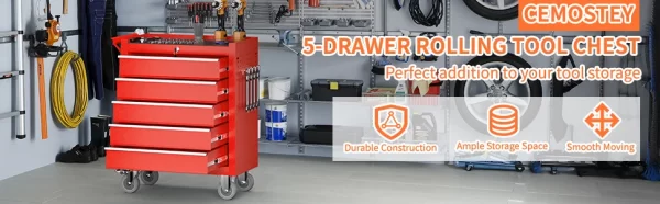 5 Drawers Tool Chest with Wheels, Metal Rolling Tool Box with Drawers, Large Capacity Tool Storage Cabinet with Keyed Locking, - Image 9