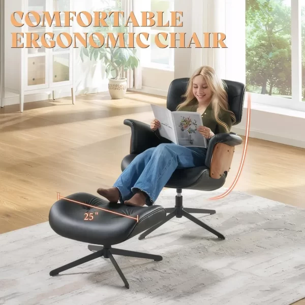 Chaise Lounge Chair with Ottoman, Mid Century Modern Living Room Chairs, Comfy Leather Chair - Image 5