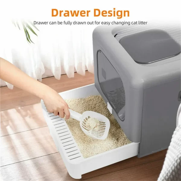 Cat Litter Box with Scoop and Tray Sifting Enclosed Foldable Kitten Toilet - Image 4